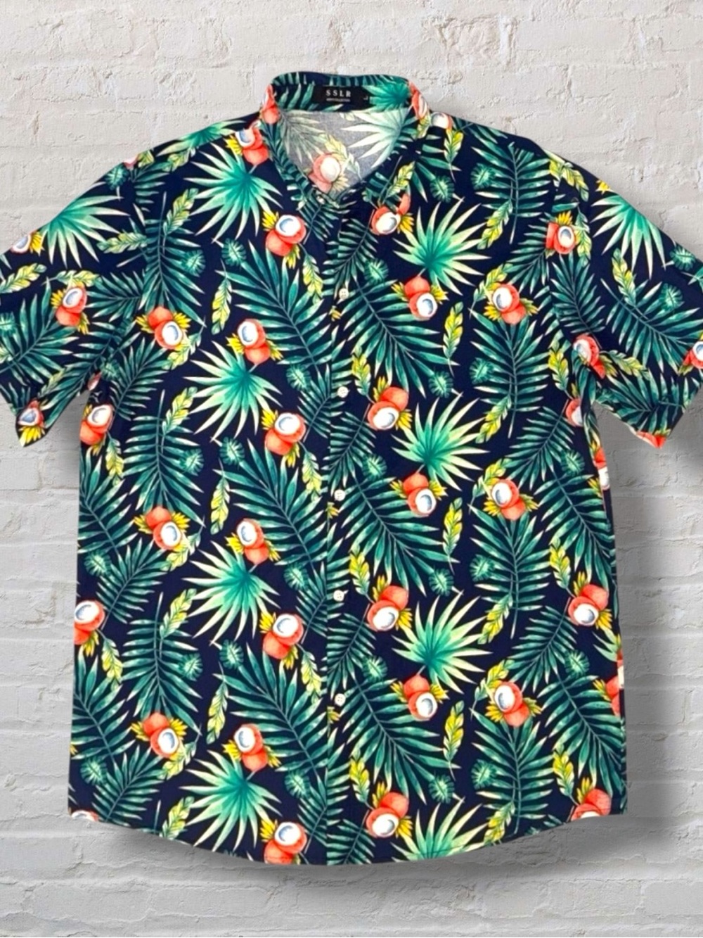 SSLR Men’s Hawaiian Button-Up Shirt Tropical Palm Leaf & Coconut Print Shirt